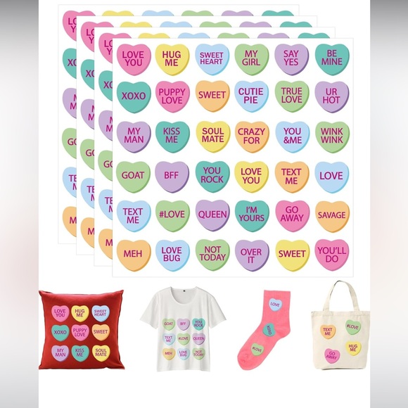 Conversation Hearts Other - Conversation Hearts Iron On Transfers - 1 Sheet, 36 Hearts